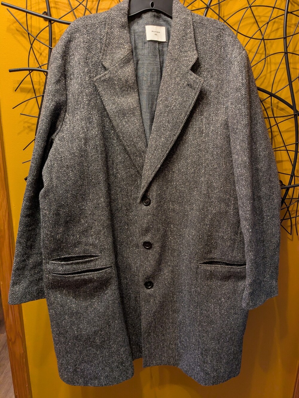 Billy Reid Men's Tweed Herringbone Overcoat XXL Made in Italy Gray, Size XXL